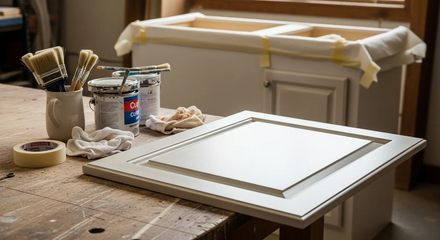 Refinished kitchen cabinets with professional paint finish