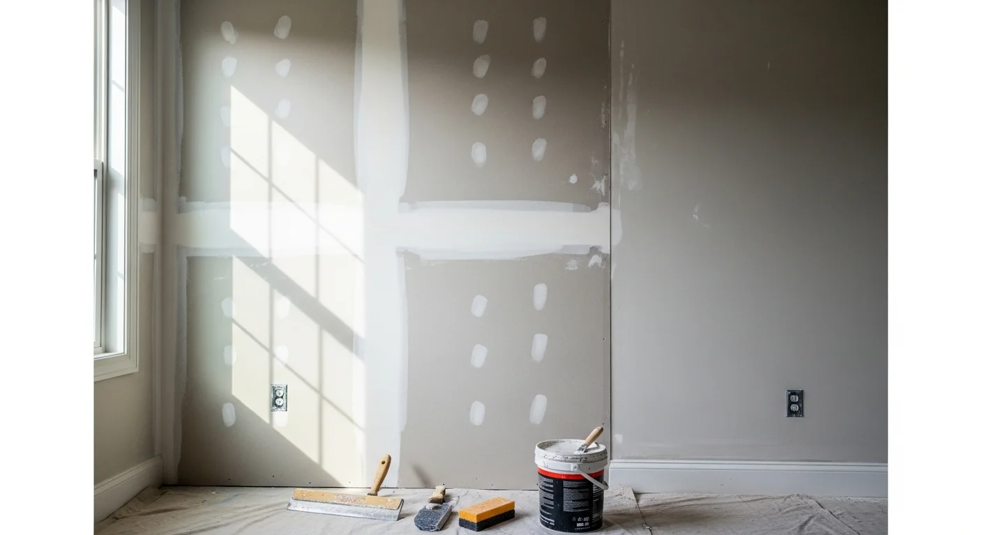 Finished drywall wall ready for painting in residential home