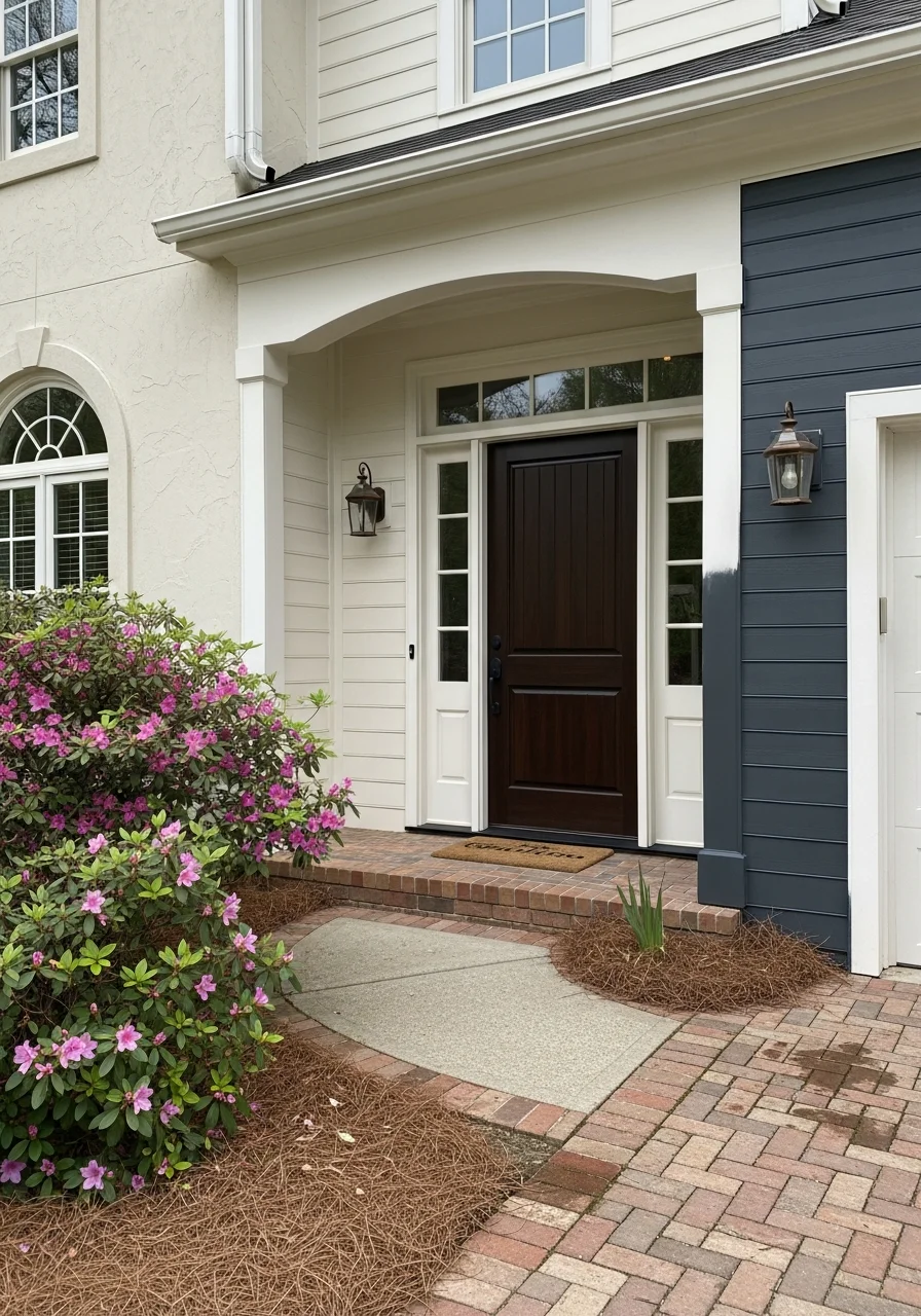 Close-up of a well-maintained residential property entrance in a Charlotte suburb.